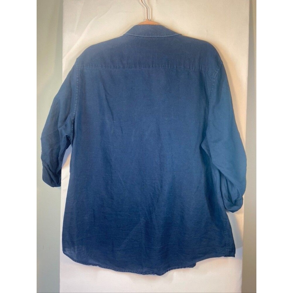 CALVIN KLEIN WOMENS XLARGE ROLL TAB SLEEVE LINEN COTTEN BLEND BLUE BUTTON SHIRT - Picture 3 of 3